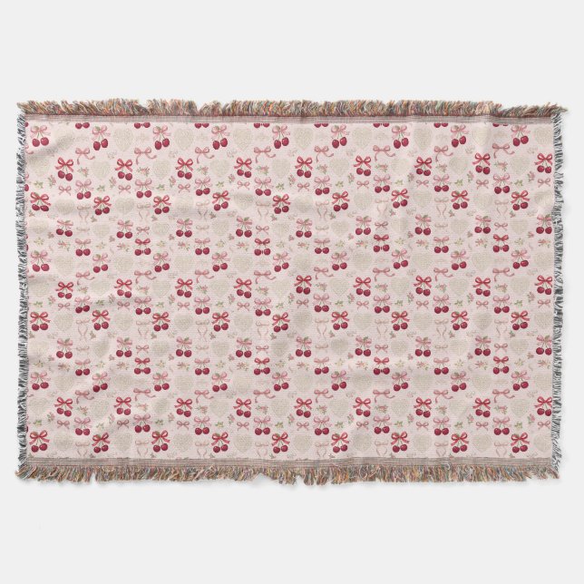 Coquette Cherry Bow Fleece Blanket  (Front)