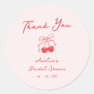 Coquette Cherry Bridal Shower Thank You Favour Classic Round Sticker