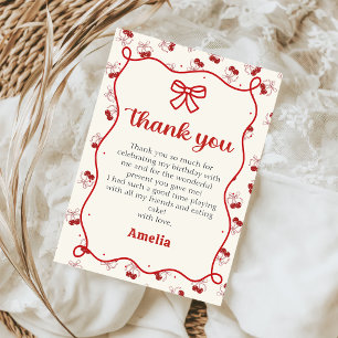 Coquette Cherry Girl Birthday Thank You Card