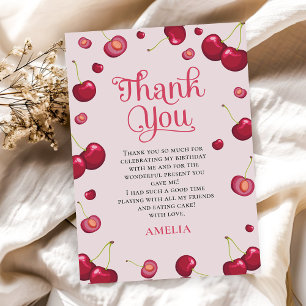 Coquette Cherry Girl Birthday Thank You Card