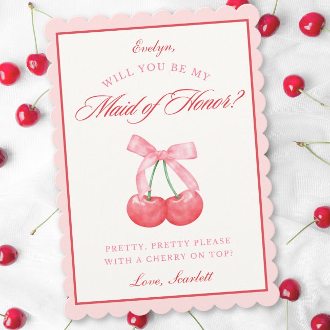 Coquette Cherry Maid of Honour Custom Name Proposa Invitation (Creator Uploaded)