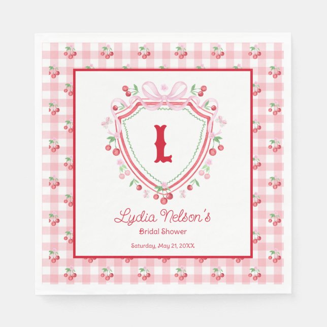 Coquette Cherry Monogam Bridal Shower Napkin (Front)
