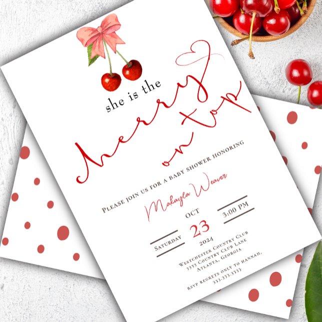 Coquette Cherry on Top Baby Girl Shower Invitation (Creator Uploaded)