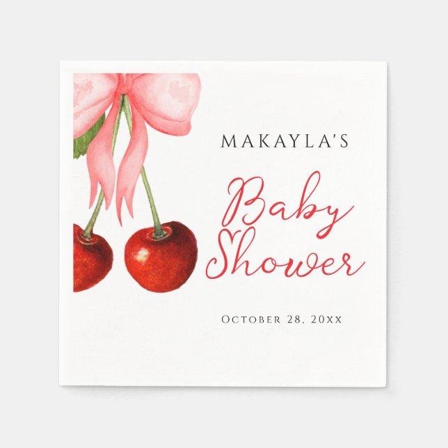 Coquette Cherry on Top Baby Girl Shower Napkin (Front)