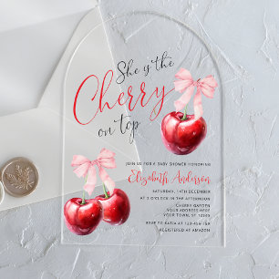 Coquette Cherry on Top Baby Shower Acrylic Invitations