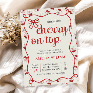 Coquette Cherry on Top Baby Shower Invitation