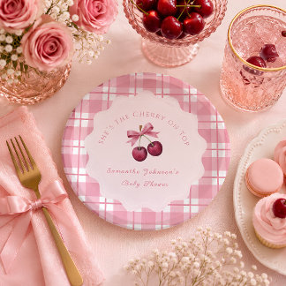 Coquette Cherry On Top Baby Shower Paper Plate