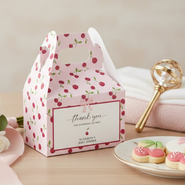Coquette Cherry On Top Baby Shower Pink Thank you Favour Box (Creator Uploaded)