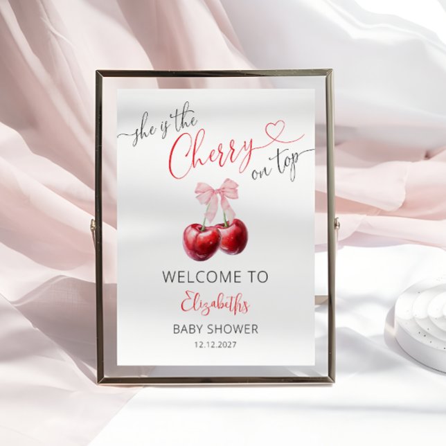 Coquette Cherry On Top Baby Shower Welcome Poster (Creator Uploaded)