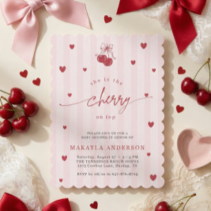 Coquette Cherry on Top Bow Baby Girl Shower Invitation