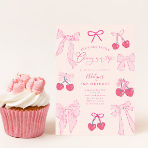 Coquette Cherry on Top Bow Birthday Party Invitation