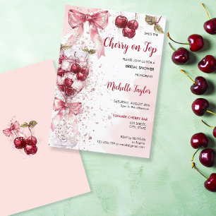 Coquette Cherry on Top Bow Cocktail Bridal Shower Invitation