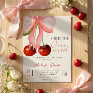 Coquette Cherry on Top Bridal Shower Invitation