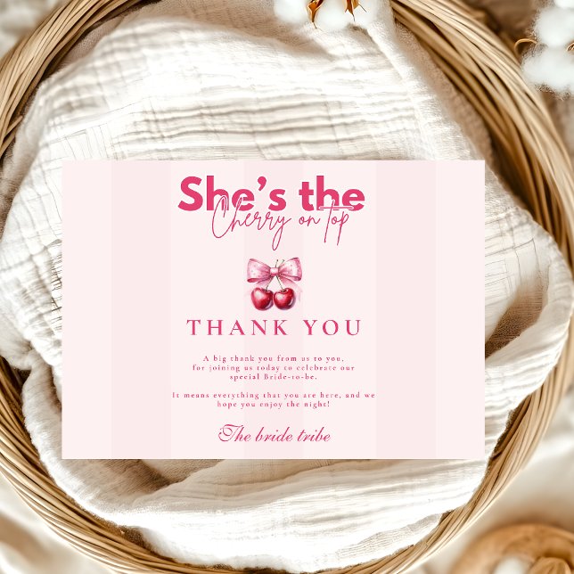 Coquette Cherry On Top Bridal Shower Thank You Card (Creator Uploaded)