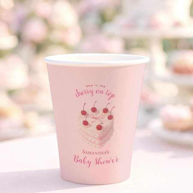 Coquette Cherry on Top Cake Baby Shower Paper Cups (Creator Uploaded)