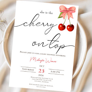 Coquette Cherry on Top  cherry Baby Girl Shower Invitation