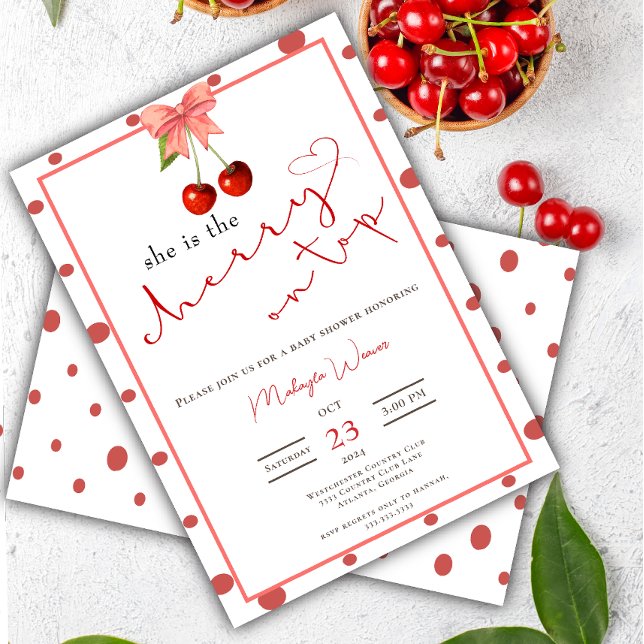 Coquette Cherry on Top cute Baby Girl Shower Invitation (Creator Uploaded)