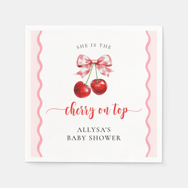 Coquette Cherry On Top Wavy Cherry Baby Shower Napkin (Front)