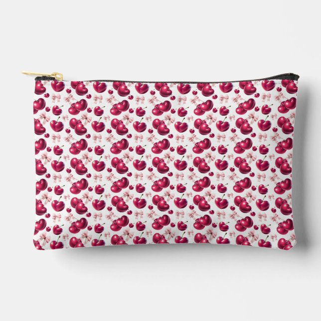 Coquette Cherry Pattern Pink Bow Aesthetic  Accessory Pouch (Front)