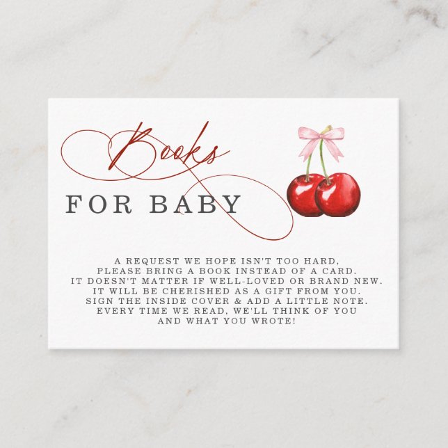 Coquette Cherry Pink Bow Baby Shower Book Request Enclosure Card (Front)