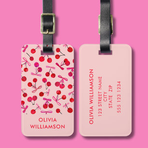 Coquette Cherry & Pink Bow pattern Luggage Tag