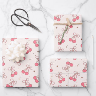 Coquette Cherry Pink Bow Wrapping Paper Sheet Set