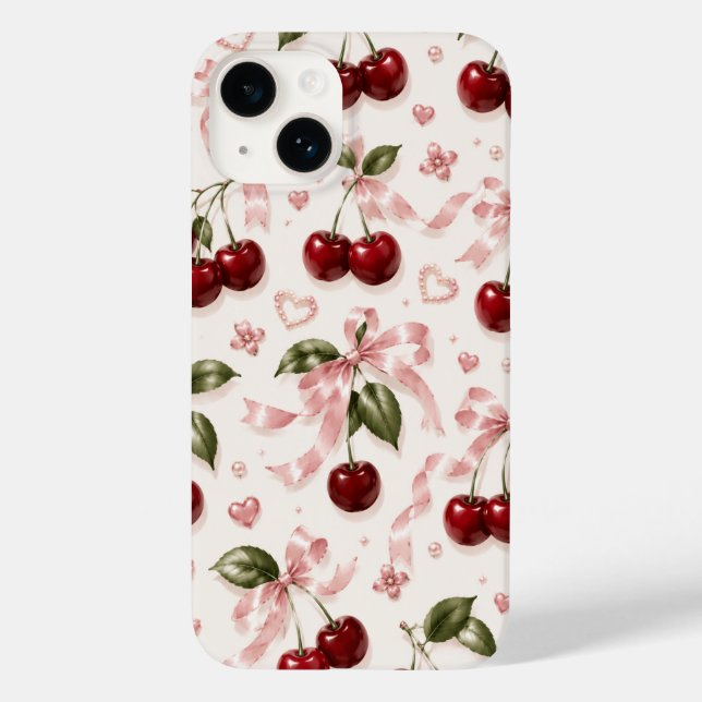 Coquette Cherry & Pink Satin Bow Seamless Pattern Case-Mate iPhone Case (Back)