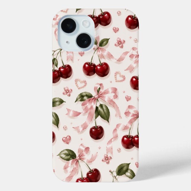 Coquette Cherry & Pink Satin Bow Seamless Pattern Case-Mate iPhone Case (Back)