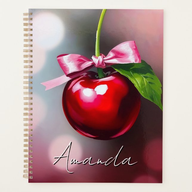 Coquette Cherry with Pink Bow and Leaf Planner (Front)
