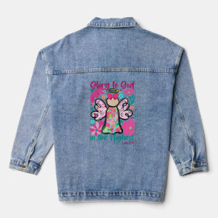 Coquette Christian Glory to God - Boho Scripture Denim Jacket