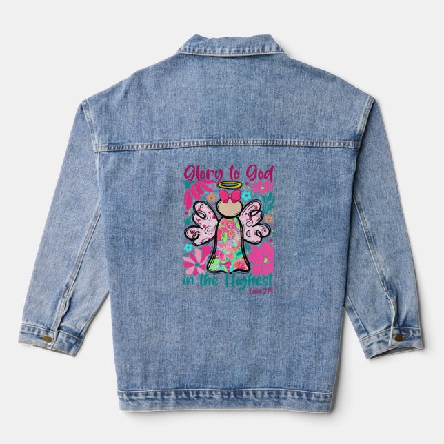 Coquette Christian Glory to God - Boho Scripture Denim Jacket (Back)