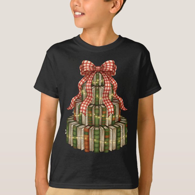 Coquette Christmas Book Tree All Booked For Christ T-Shirt (Front)