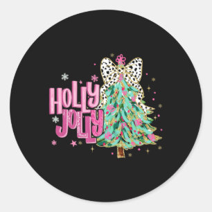 Coquette Christmas Colourful Holly And Jolly Chris Classic Round Sticker