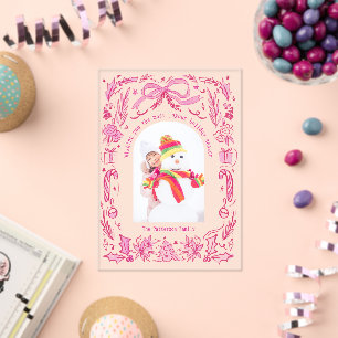 Coquette Christmas Family Photo Red Pink Doodle Acrylic Invitations