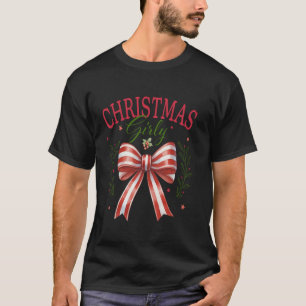 Coquette Christmas Girly Peppermint Bow Social Clu T-Shirt