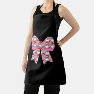 Coquette Christmas Pink Bow Santa Vintage Retro Apron