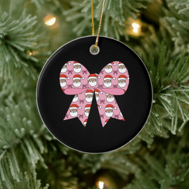 Coquette Christmas Pink Bow Santa Vintage Retro  Ceramic Tree Decoration (Tree)