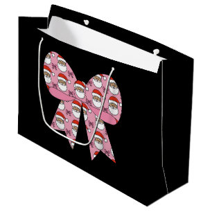 Coquette Christmas Pink Bow Santa Vintage Retro Large Gift Bag