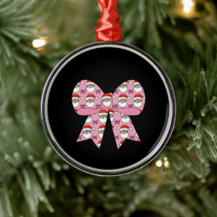 Coquette Christmas Pink Bow Santa Vintage Retro  Metal Tree Decoration