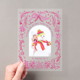 Coquette Christmas Pink Red Bow Family Photo Acrylic Invitations