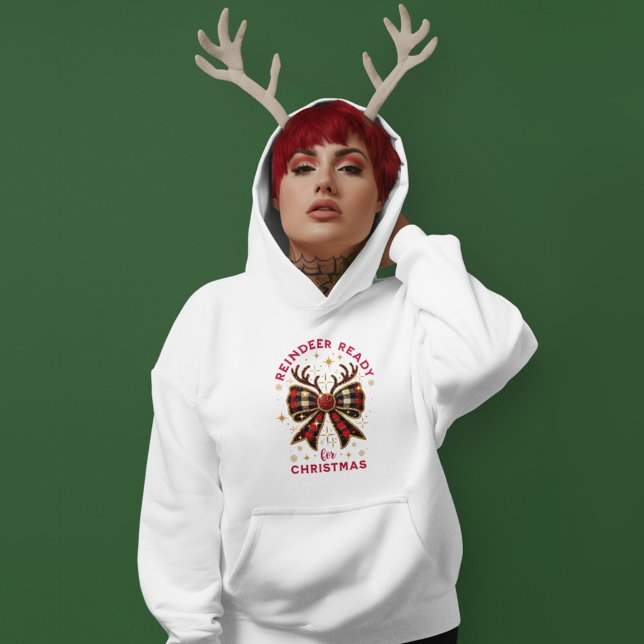 Coquette Christmas Plaid Reindeer Ready Bow Hoodie (Creator Uploaded)