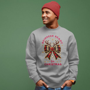 Coquette Christmas Plaid Reindeer Ready Bow Sweatshirt