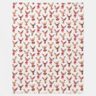 Coquette Christmas Preppy Reindeer Fleece Blanket