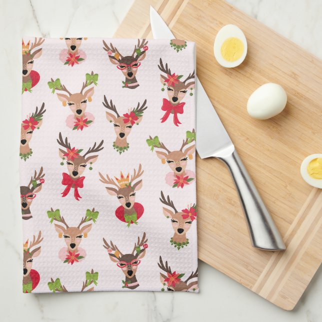 Coquette Christmas Preppy Reindeer Tea Towel (Quarter Fold)