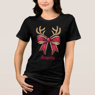Coquette Christmas Reindeer Bow Tri-Blend Shirt