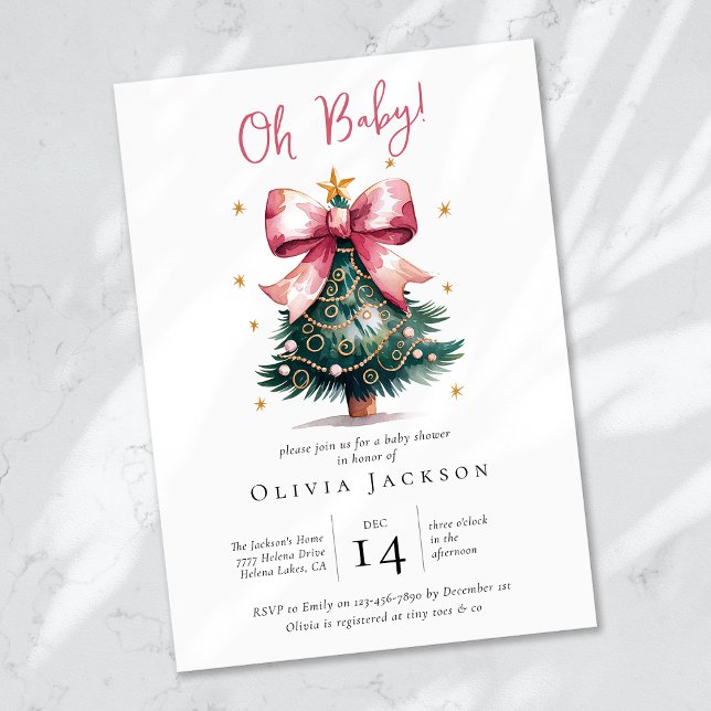 Coquette Christmas Tree Bow Baby Shower Invitation (Creator Uploaded)