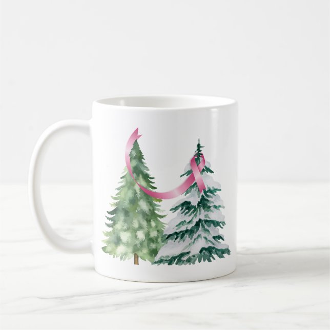Coquette Christmas Tree, Breast Cancer Awareness Coffee Mug (Left)