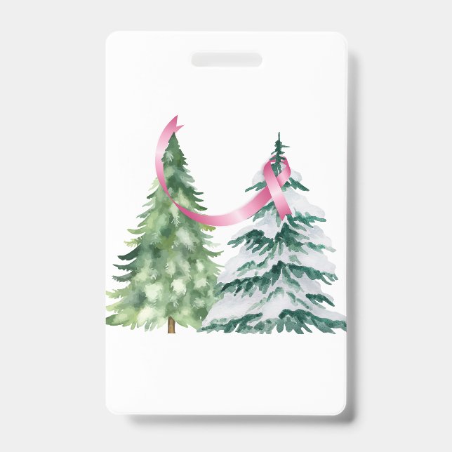 Coquette Christmas Tree, Breast Cancer Awareness ID Badge (Front)