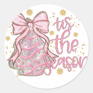 Coquette Christmas Tree Cake Tis the Season Classic Round Sticker