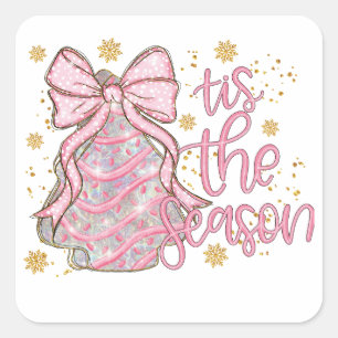 Coquette Christmas Tree Cake Tis the Season Square Sticker